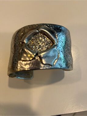 Silver Tone Floral Cuff Bracelet - Unbranded